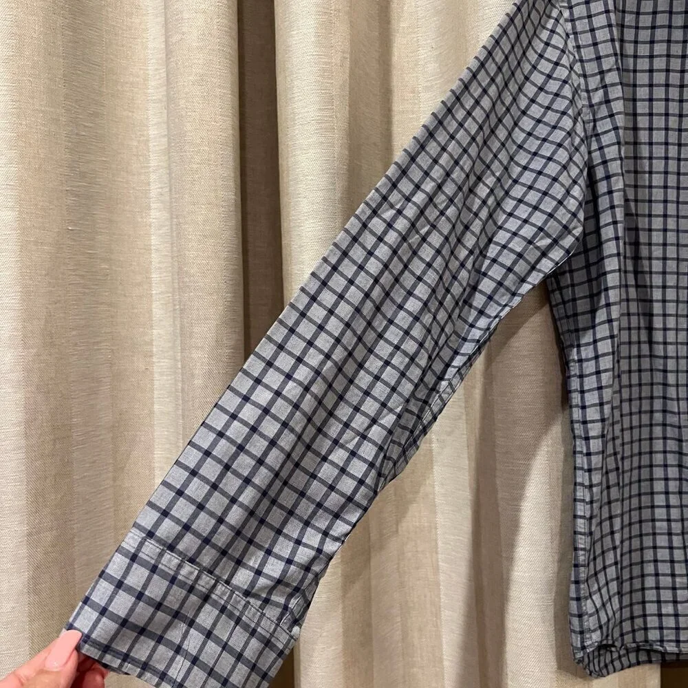 J Crew Slim Fit Blue Check Button Down Men's Long Sleeve Dress Shirt, Size Large